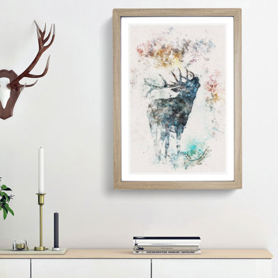 A Deer Stag Silhouette - Picture Frame Painting Print