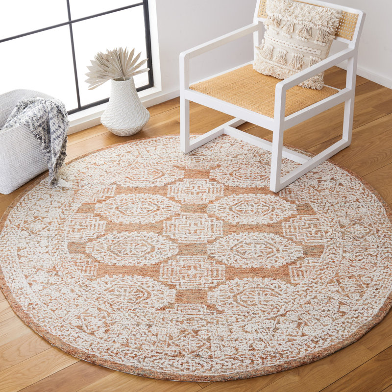 Tapis oriental beige / brun en laine / coton touffeté à la main Korbin, Rond 6 pi
