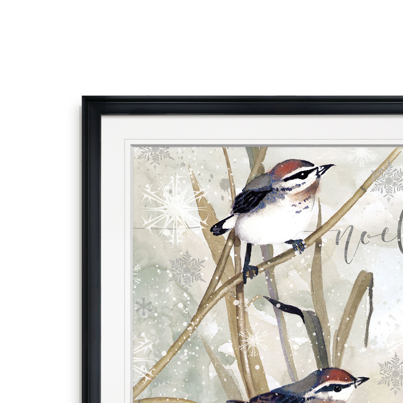 « winter oiseaux noel », peinture, H 16 po x l 16 po x P 1,5 po, Cadre noir