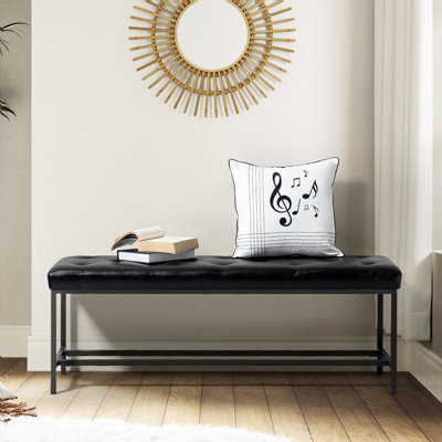 Quinlynn Faux Leather Upholstered Bench with Button-tufted Design