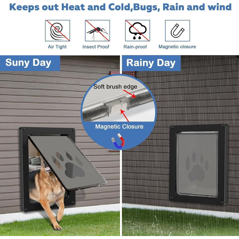 Large Dog Door for Wall, Weatherproof Pet Door for Cats and Dogs Up to 100 lb, Durable, Telescoping Tunnel, Snap-in Closing Panel Included (Large)