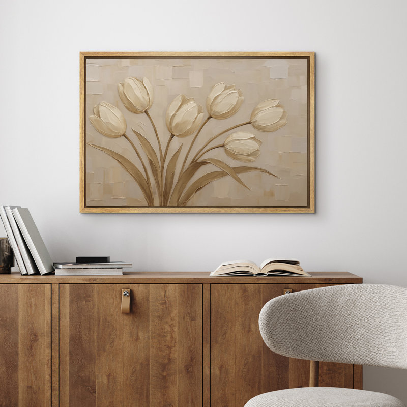 «Beige Tulips», impression botanique sur toile encadrée, Naturel, H 24 po x l 36 po