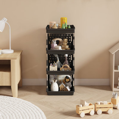 Plastic Stackable Storage Baskets, 4 Tier Stacking Bins For Food And Clothes, Multifunctional Organizer For Rv, Kitchen, Playroom, Pantry, Black, 35 X 30 X 72 Cm/14 X 12 X 28 Inch, 1 Pack