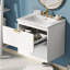 Meuble-lavabo mural avec 2 tiroirs, armoire de salle de bain avec lavabo en céramique