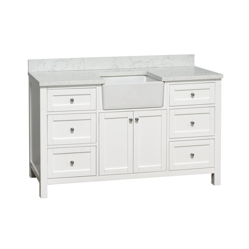 Yorkshire 60'' Single Bathroom Vanity with Engineered Stone Top, White