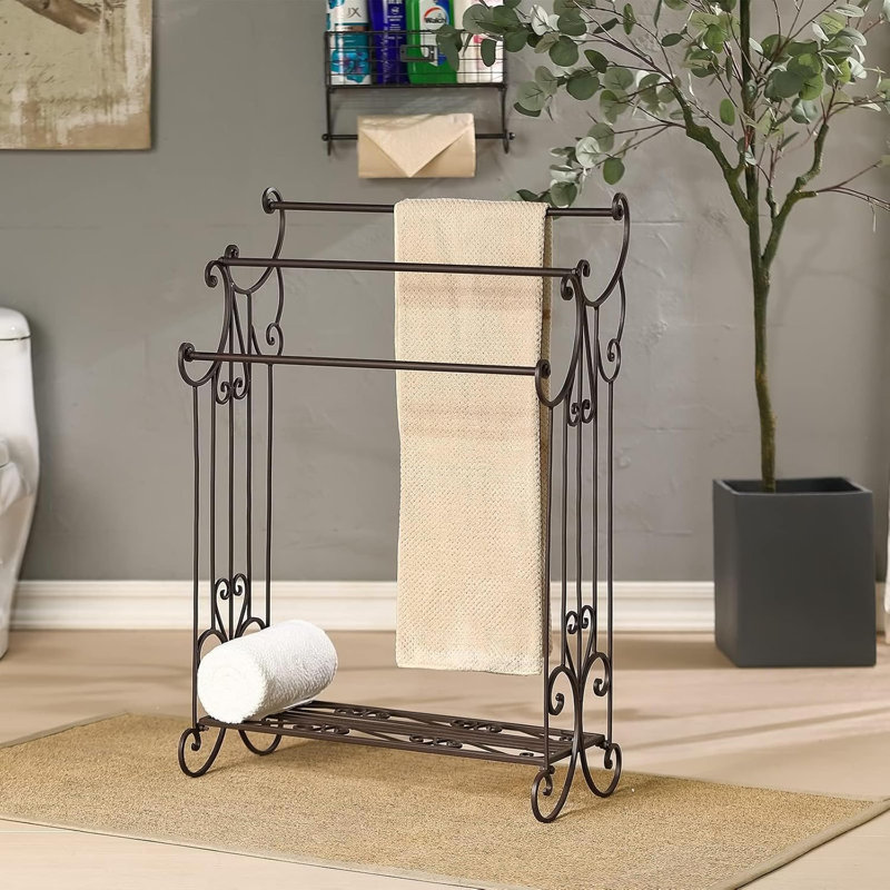 Porte-serviettes autoportant à 3 niveaux - Rangement en métal 35,8 po pour la salle de bain, la chambre à coucher et la salle de lavage