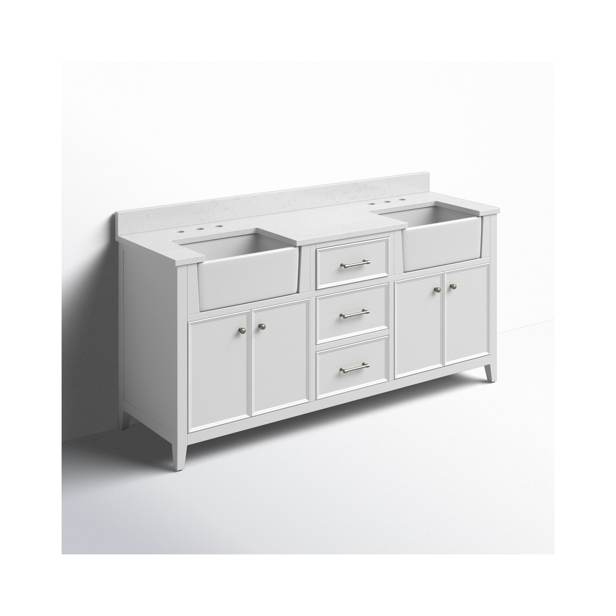 Aisa 72" Double Bathroom Vanity, White/Brushed Nickel