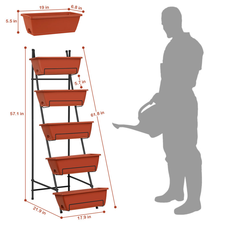 Jardinière verticale surélevée à 5 niveaux, Rouge