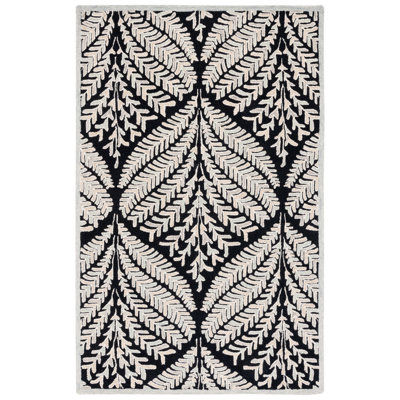 Tapis floral en laine touffeté à la main Cerda noir / ivoire