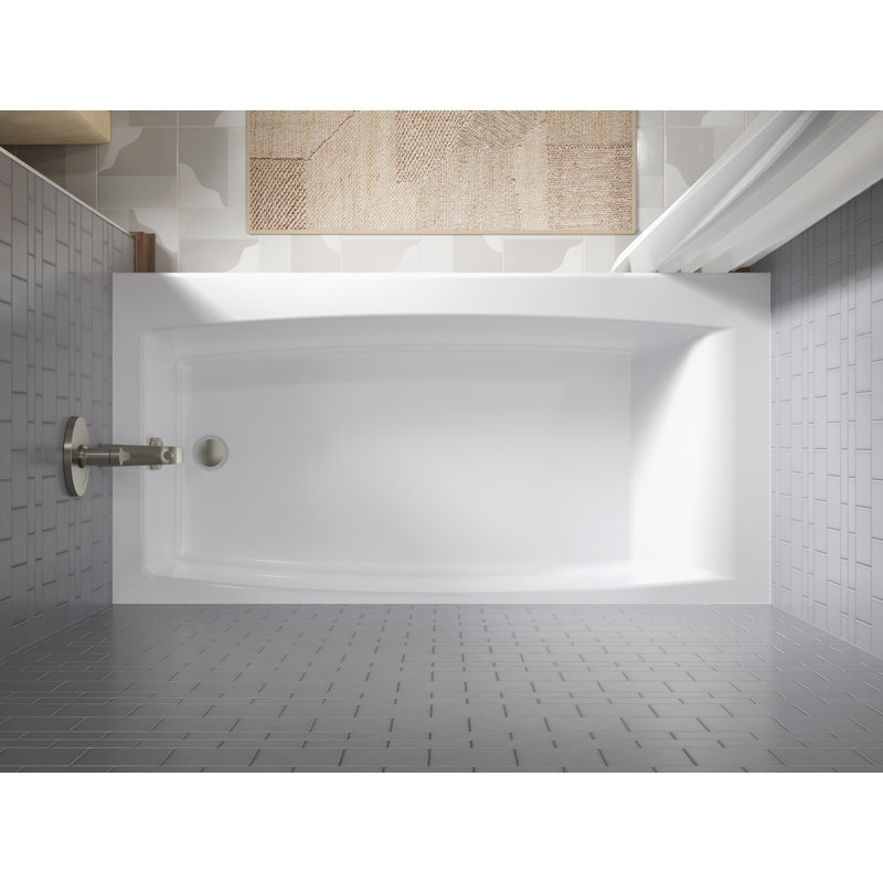 White Acrylic 60-Inch Alcove Bath with Left Hand Drain
