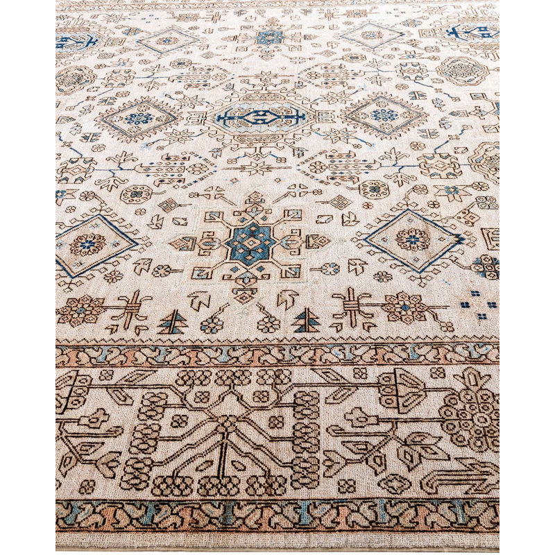 Tapis noué à la main de conception unique Serapi - beige, 8 pi 10 po x 11 pi 10 po