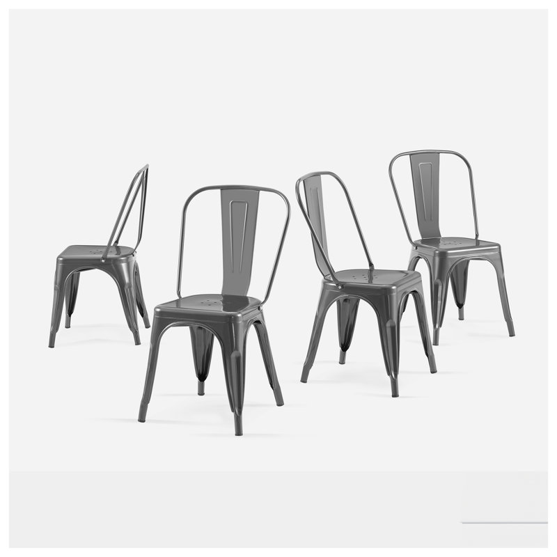 Ensemble de 4 chaises de salle à manger en métal gris antique