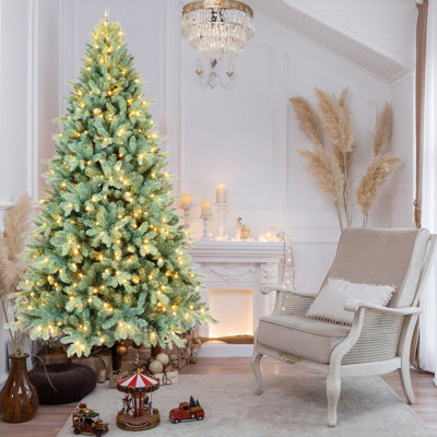 Arbre de Noël 5 pi en PE / PVC avec 250 lumières DEL blanc chaud - 854 pointes, conception à branches articulées, support naturel, support en métal, décoration de Noël facile à assembler
