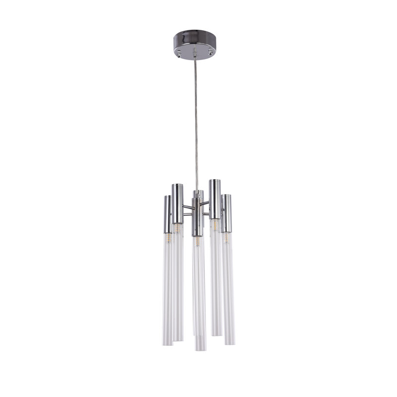 Fordingbridge Traditional 6 Light Glass Cylinder Pendant, Chrome