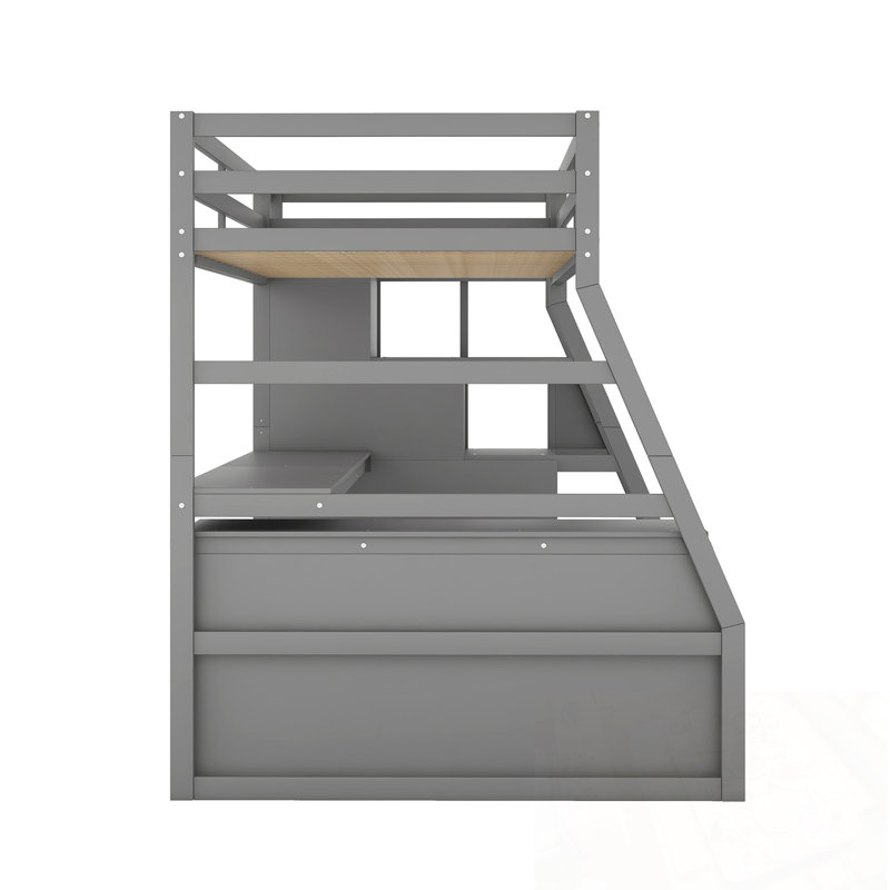 Lit mezzanine simple avec 7 tiroirs, 2 tablettes et bureau, Grey