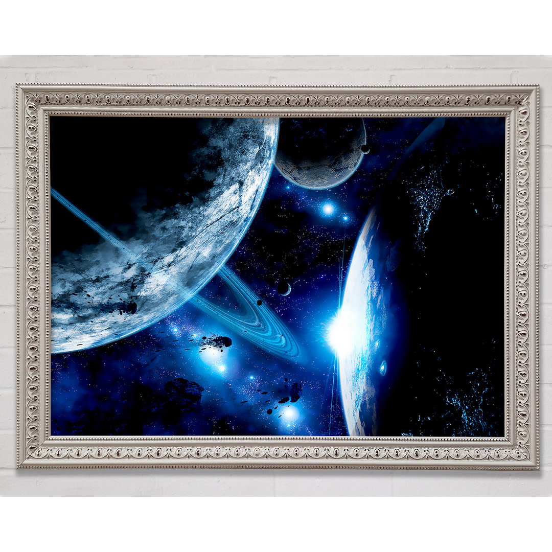 Blaue Galaxie Rays Gerahmter Druck