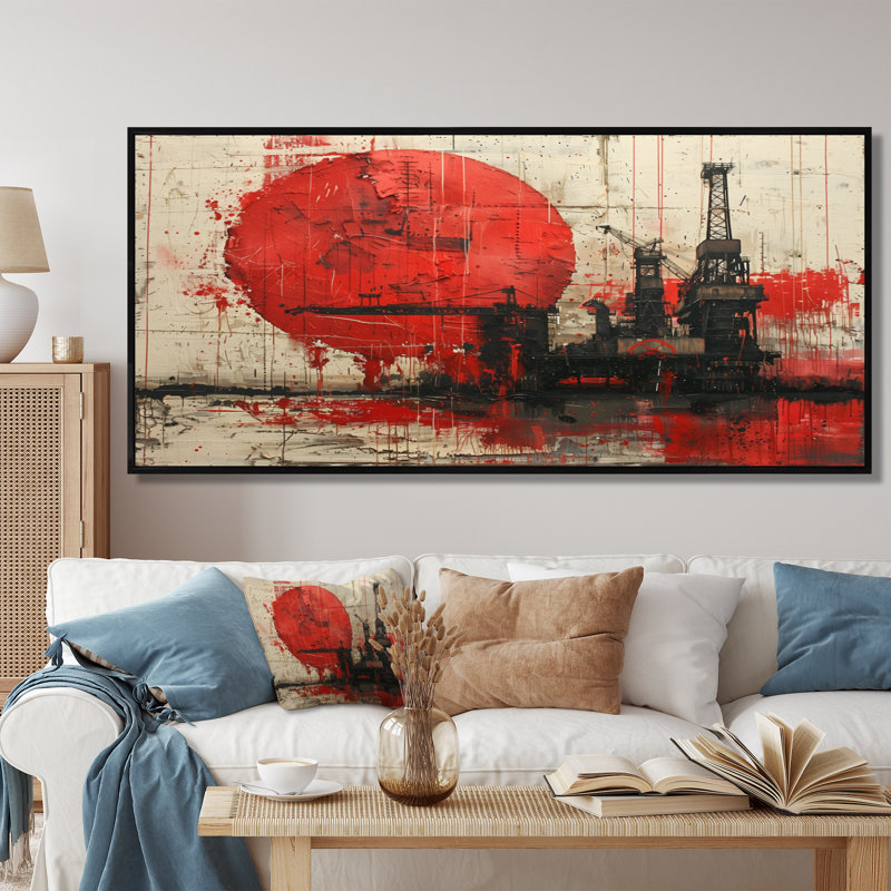 Impression d'art mural rouge noir et pétrochimie, Toile avec cadre flottant noir, H 28 po x l 60 po x P 1,5 po