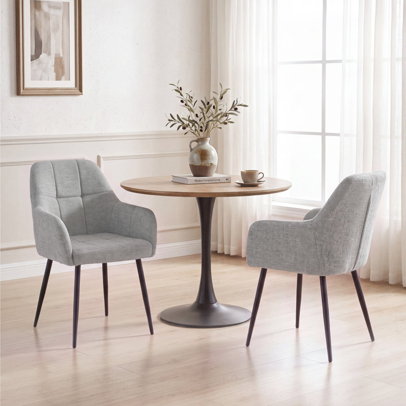 Chenille Fabric Dining Chair, Light Grey