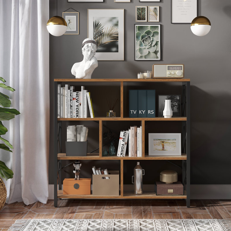 Miyashiro 47" H x 47"W Open Display Shelves Etagere Bookcase, Brown