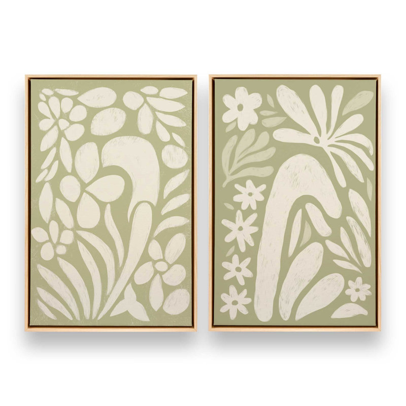 Ensemble de 2 impressions «Whimsy in Bloom», 48 po x 32 po, Cadre flottant en érable américain