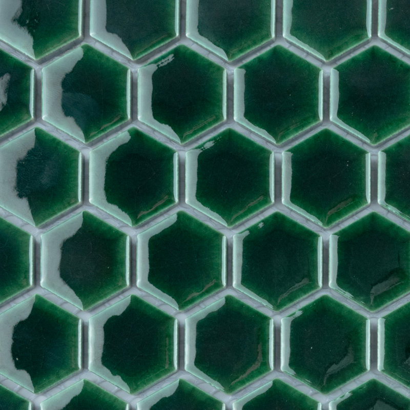 Metro 0.91" x 1.02" Porcelain Honeycomb Mosaic Wall Tile, Emerald