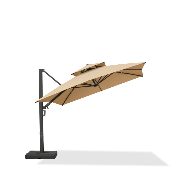 Grand parasol en porte-à-faux carré de 10 pi avec base et rotation à 60 degrés, 120" W x 120" D, Beige
