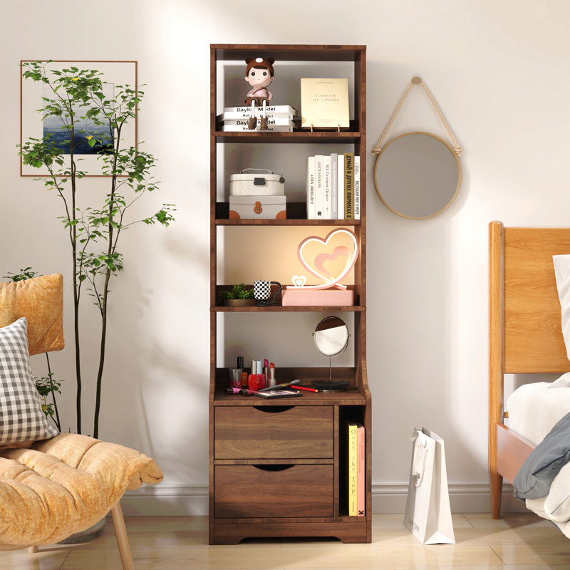 Table de chevet avec bibliothèque, table de chevet avec 2 tiroirs de rangement pour la chambre à coucher
