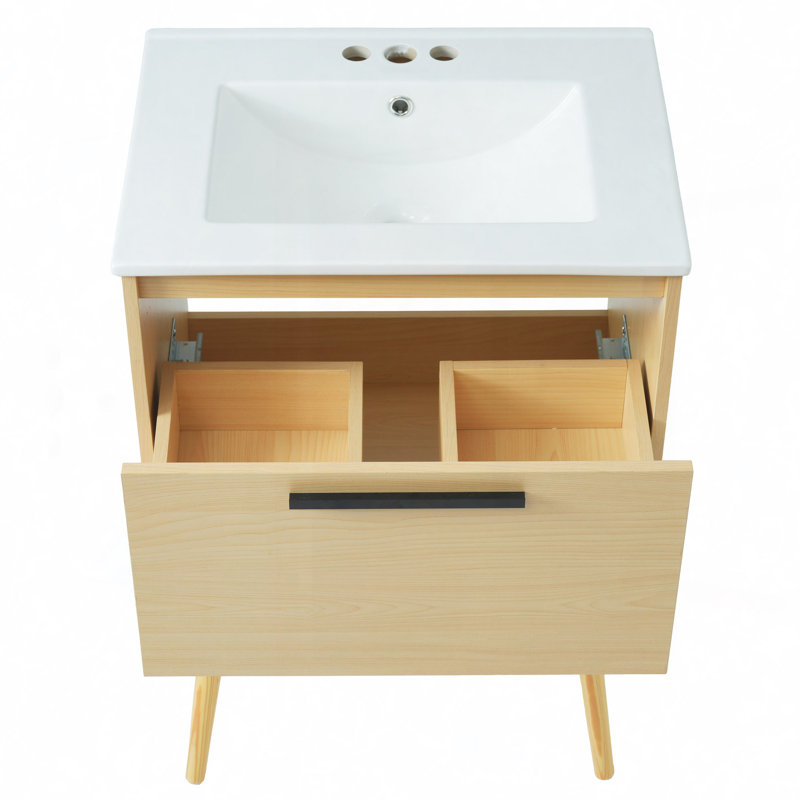 Meuble-lavabo avec lavabo, armoire de salle de bain multifonctionnelle avec tiroir, panneau de fibres à densité moyenne, naturel