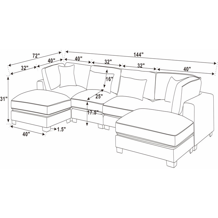 Andreco 6 - Piece Corduroy Sectional