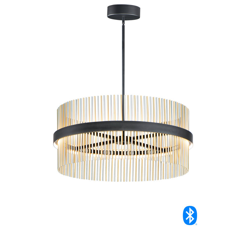 2 - Light Dimmable LED Geometric Chandelier, Black/Satin Nickel/Satin Brass