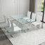 Ensemble de table de salle à manger moderne Daarina, grande table rectangulaire en verre avec base en X argentée et chaises en porte-à-faux en similicuir-851816021-835404052