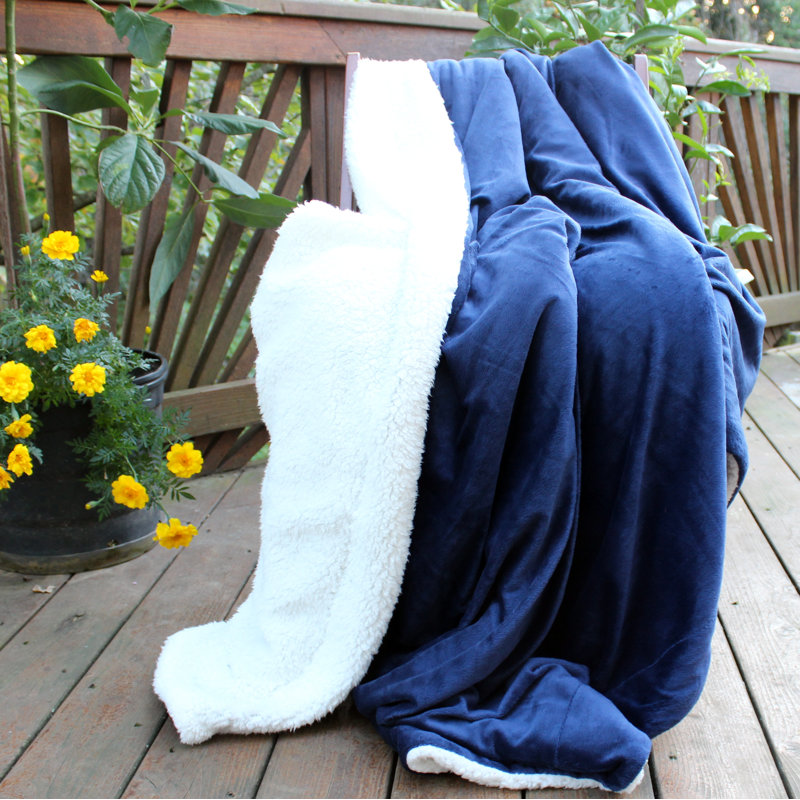 Solid Sherpa Throw Blanket, 50" W x 60" L, Blue