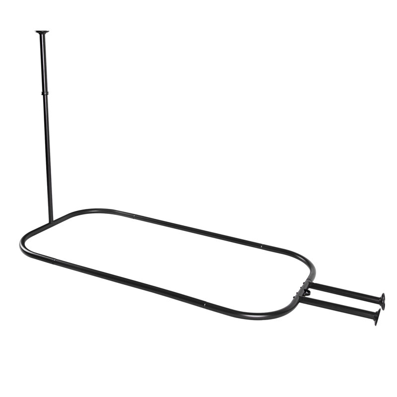 Black Aluminum D-Shaped Wall and Ceiling Mounted Shower Rod