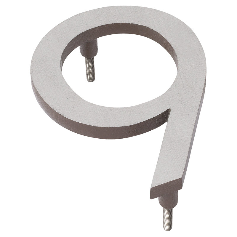 Numéro de maison à fixation flottante 10 po, 9, Nickel satiné / sable