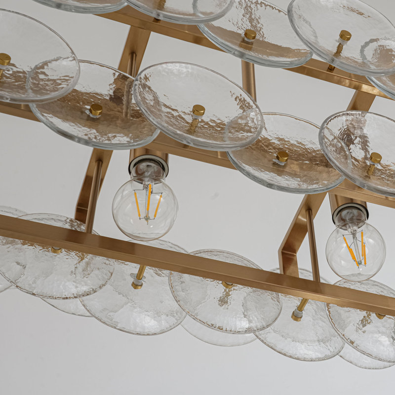 Lustre linéaire en laiton 6 lumières avec îlot de cuisine 55 po Aaron , Martelé transparent