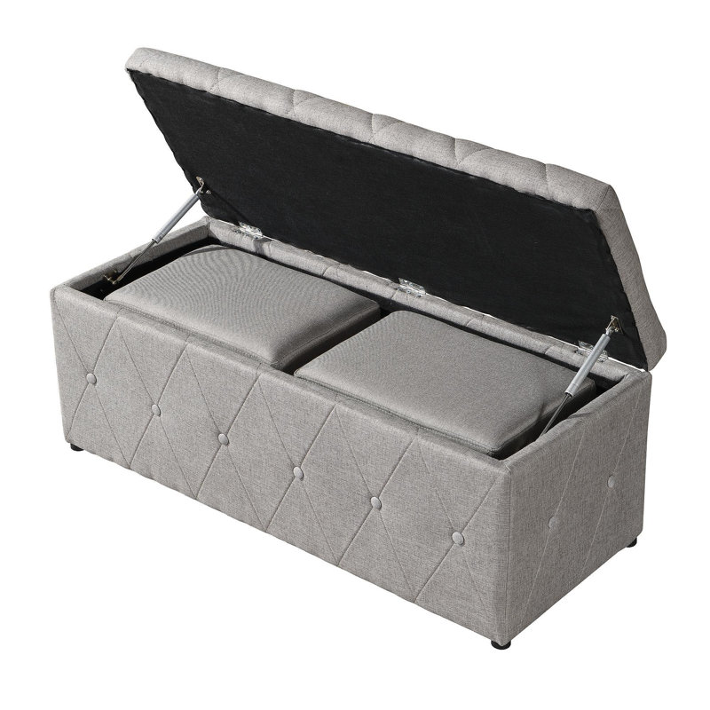 Ensemble de 1 repose-pieds rectangulaire en tissu avec rangement et 2 repose-pieds (beige), Lin beige