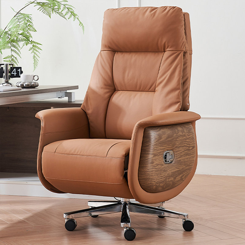 Fauteuil de bureau réglable en cuir véritable argenté + similicuir + acier, Kaki