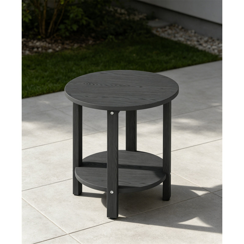 18.1" 2-Tier HDPE Round Outdoor Side Table, Weatherproof for Adirondack, Black, Black