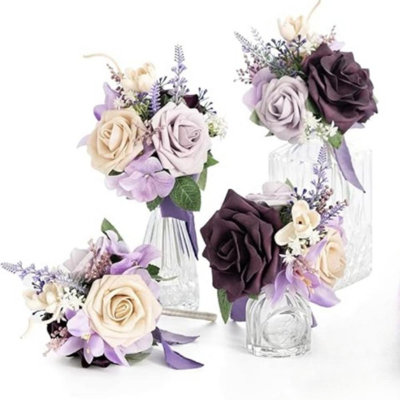4 Bunches Pre-Made Small Floral Dusty Rose Wedding Flowers Mini Bridesmaid Bouquets For Wedding Reception Table Centerpieces And Bridesmaids