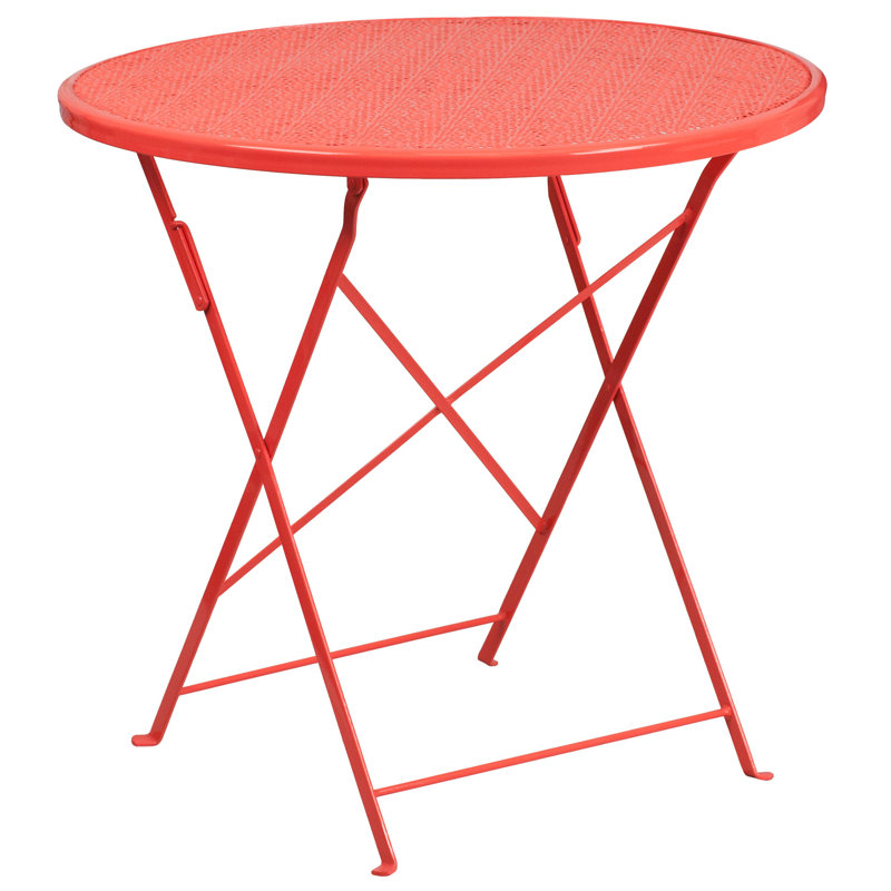 Coral Orange 30'' Round Steel Folding Patio Table