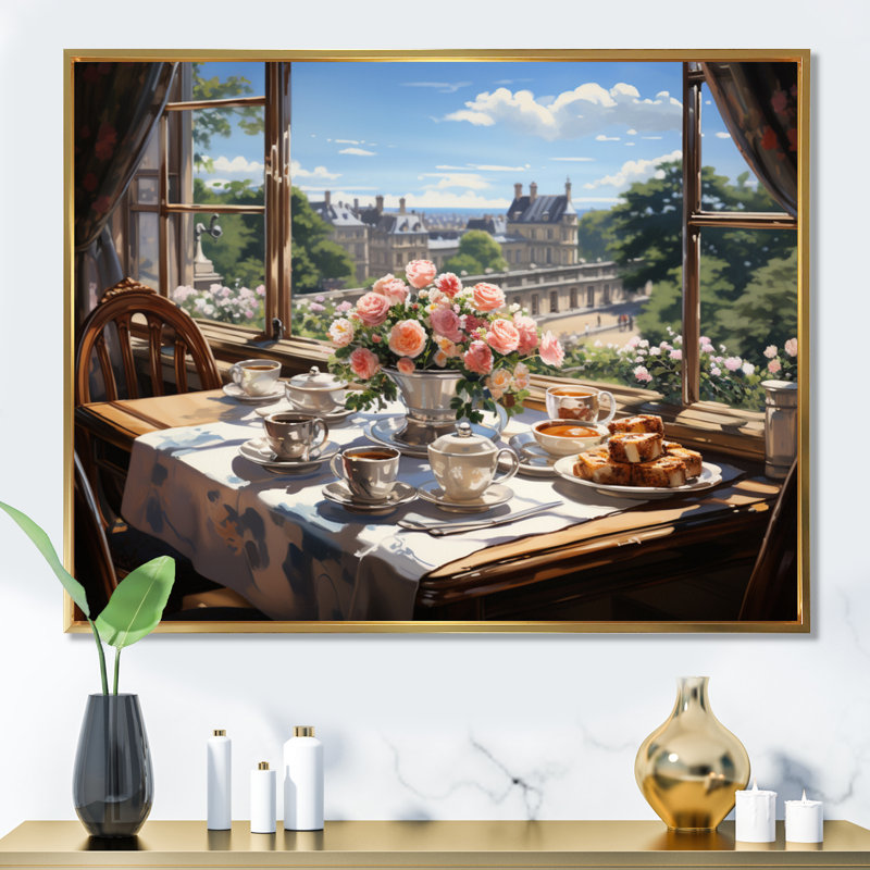 Thé champêtre après-midi IV - imprimé, 16" H x 32" W, Cadre flottant doré