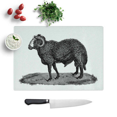 Tempered Glass Sheep Illustration Chopping Board