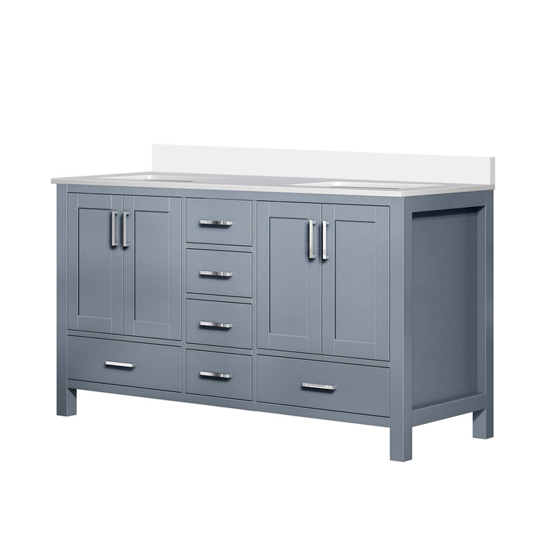 Meuble-lavabo double avec comptoir en quartz, Gris foncé