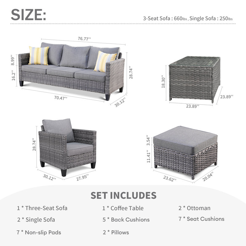 Kaniha Premium All-Weather Wicker 5 - Person Patio Conversation Set with Cushions, Dark Grey