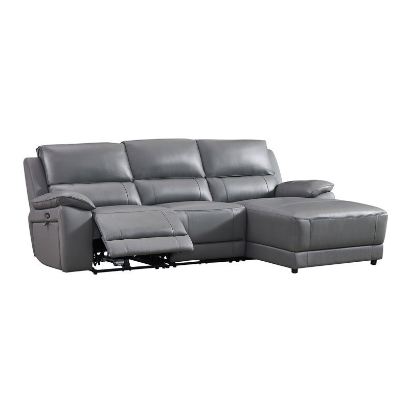 Canapé modulaire inclinable électrique en cuir Carrabelle, Face à la droite, Cuir véritable gris