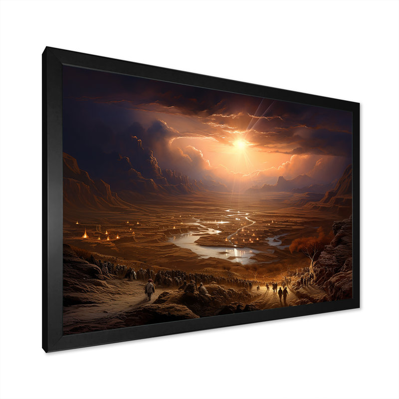 Judaism Moses Desert Journey Mirage sur toile, H 34 po x l 44 po x P 1,5 po, Cadre simple noir