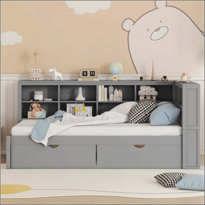 Wooden Daybed With 2 Drawers, Daybed With Storage Shelf And USB Charging Ports