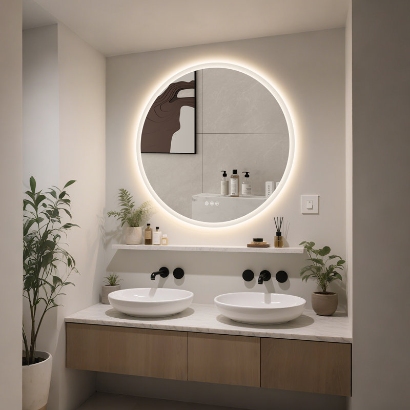 Epperly LED Round Bathroom Mirror with Bluetooth Dimmable Brightness Anti-fog Function, 36" x 36"