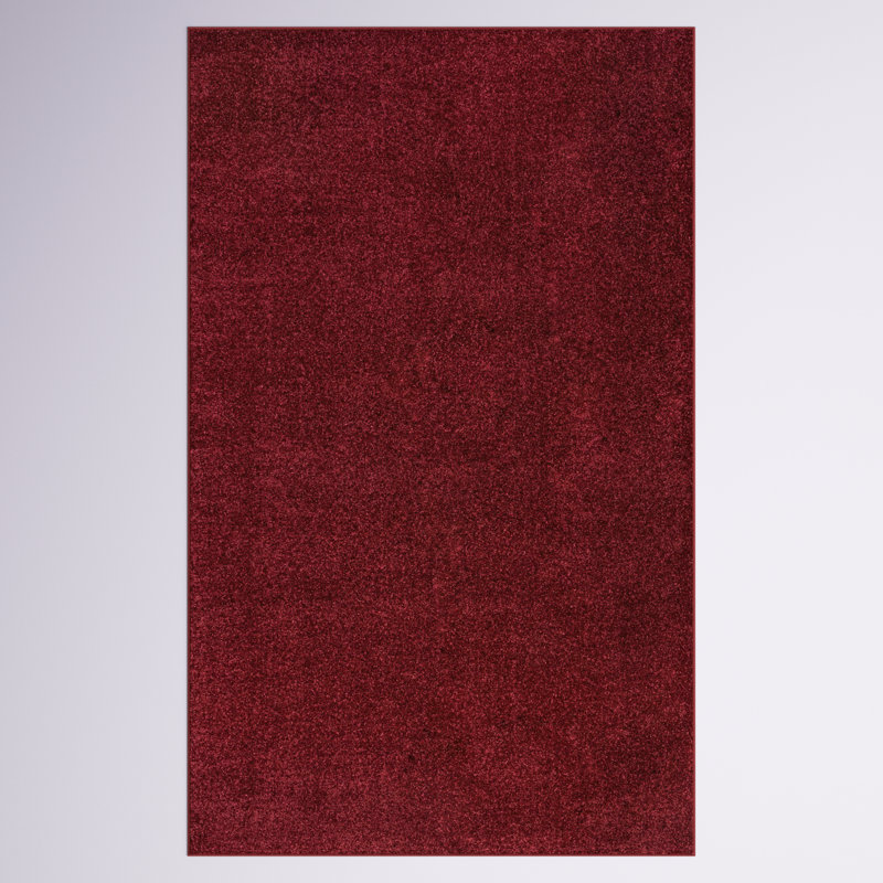 Arbelle Solid Low-Pile Dark Red Rug, Rectangle 8'8" x 12'