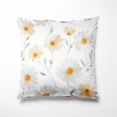 Country Farmhouse Accent Pillow - Floral Soft Daisy Sunshine Printed Throw Pillow